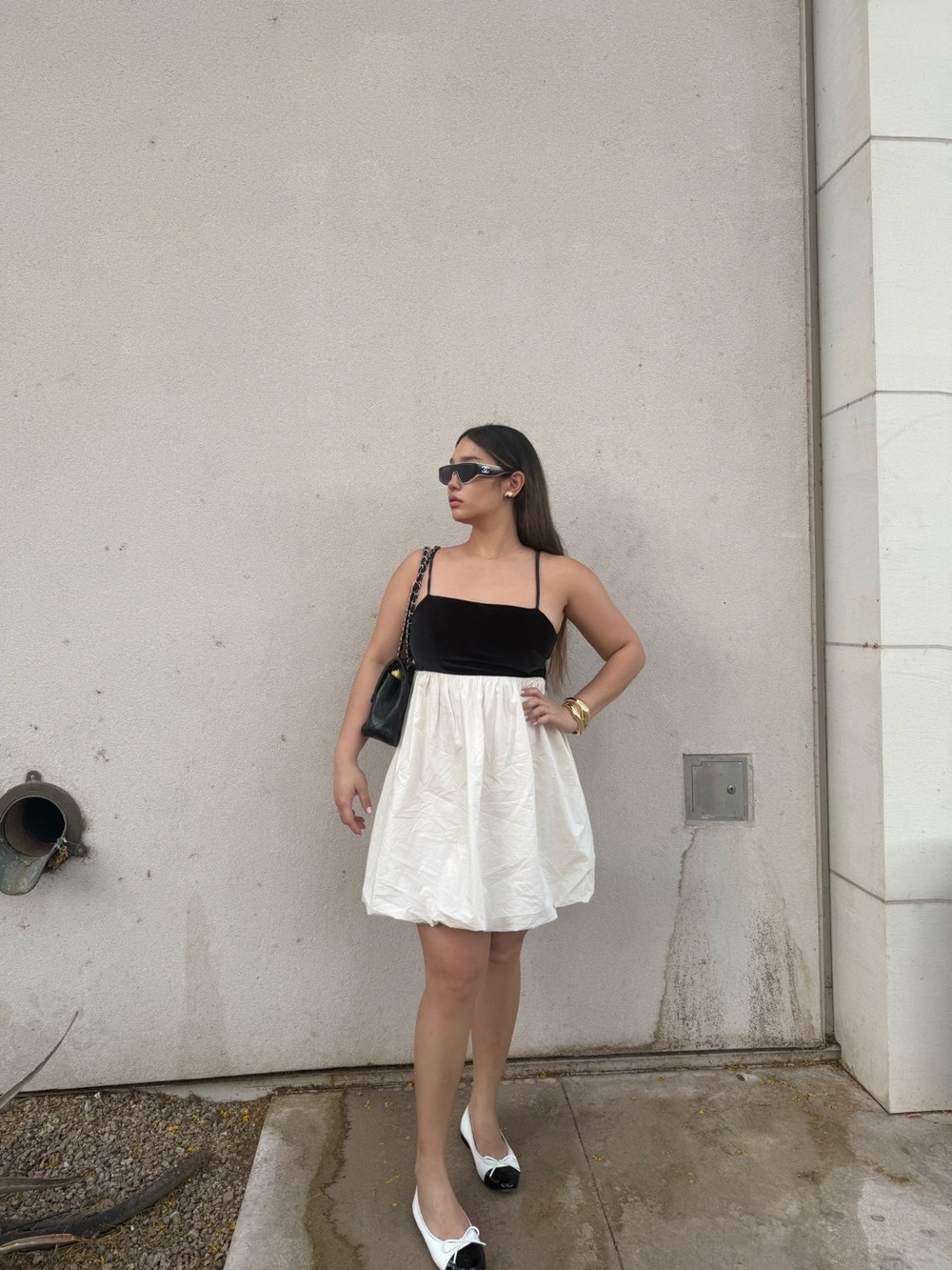 American Eagle Large Black Velvet & White Bubble Skirt Mini Dress Sunday neutral